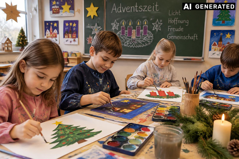 Kinder malen im Advent