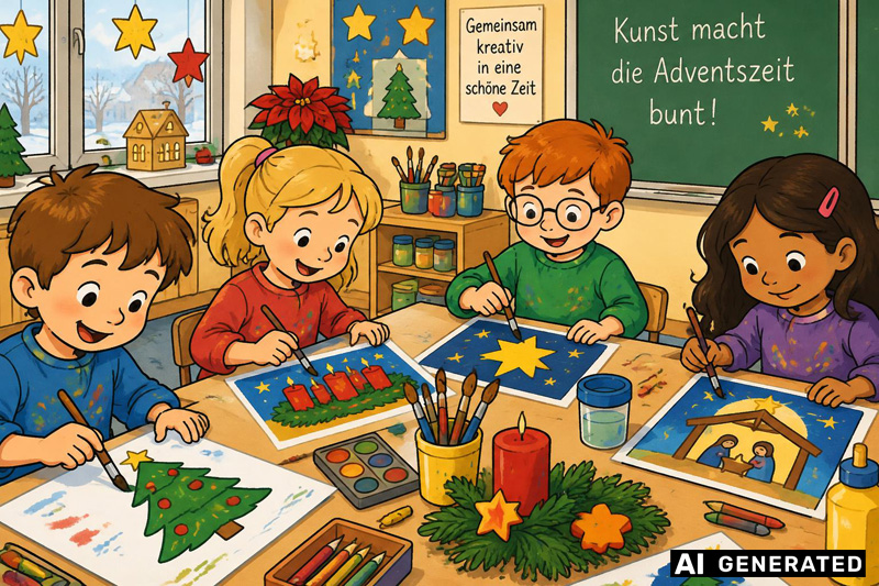 Kinder malen in der Schule im Advent