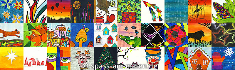 Collage mit Kunstprojekten und Malideen für die Grundschule