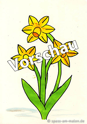 Mit Wasserfarben gemalte Osterglocken mit gelben Blüten als Frühlingsprojekt für die Grundschule