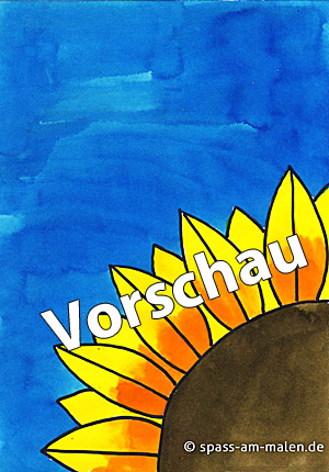 Gemalte Sonnenblume mit Wasserfarben, bei der nur ein Viertel der Blüte dargestellt ist